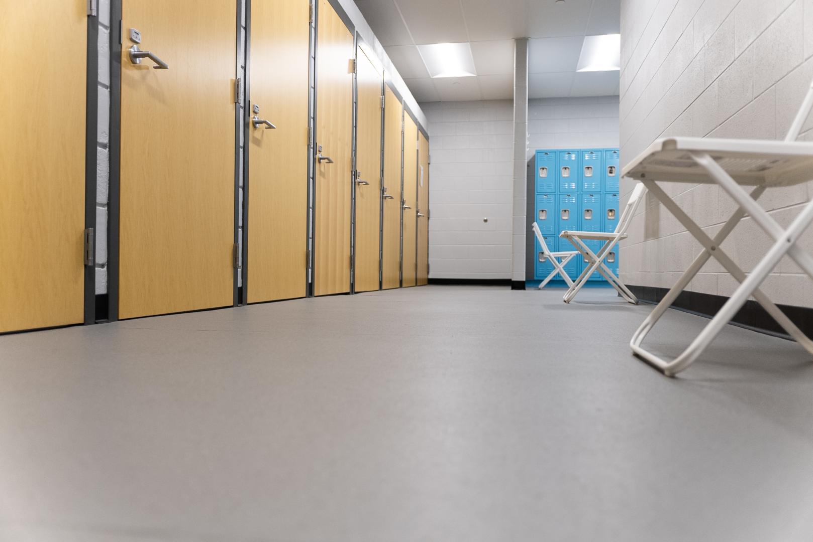 A shot of a locker room really low to the ground with HydroGrip installed.