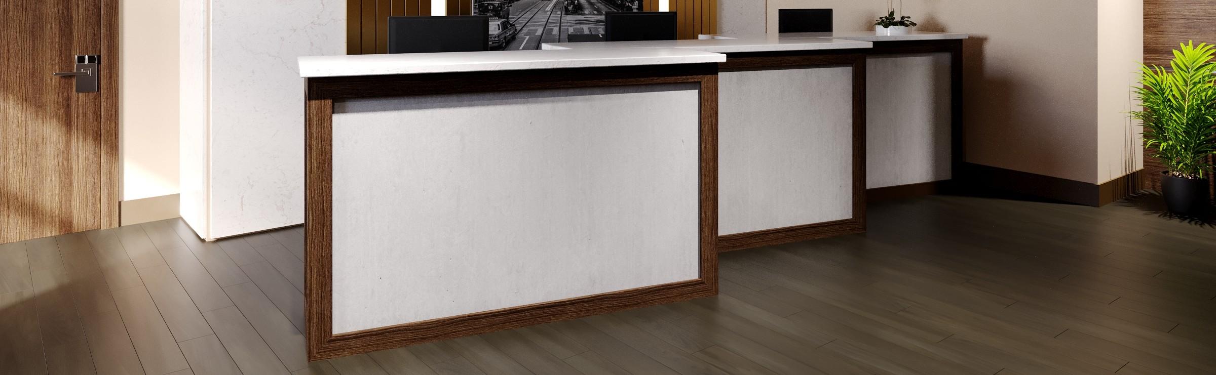 A reception desk at a nice building all on top of Boost RXT flooring
